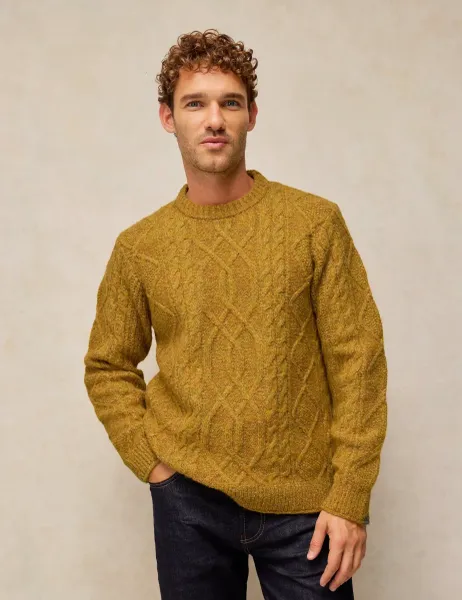 Textured Cable Crew Neck Jumper Yellow