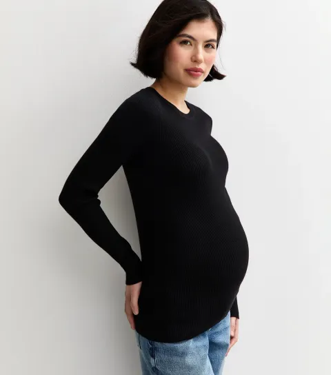 Women's Maternity Black Rib Crew Neck Jumper