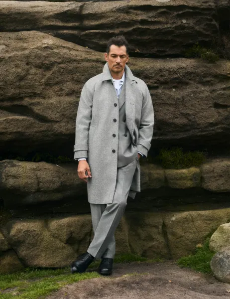 Jaeger Pure Wool Herringbone Overcoat Grey Mix