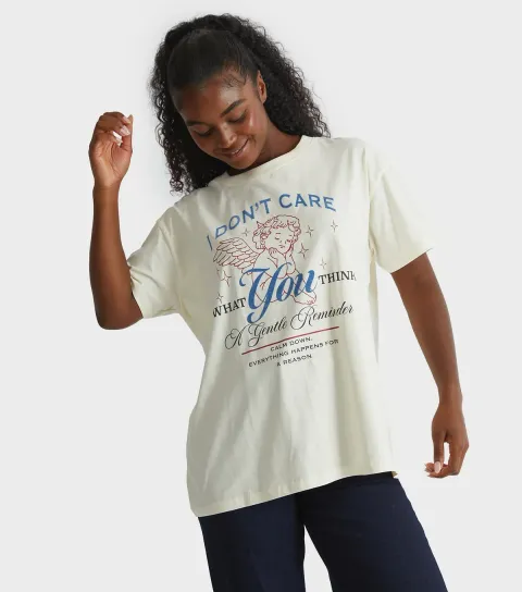 Women's Cream I Don't Care Print T-Shirt