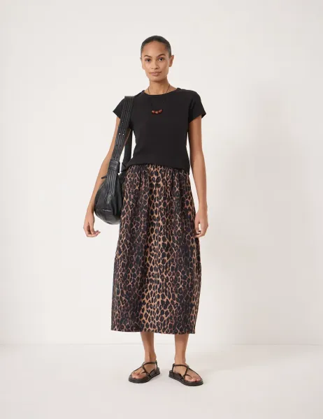 HUSH Animal Print Midi A-Line Skirt Brown Mix