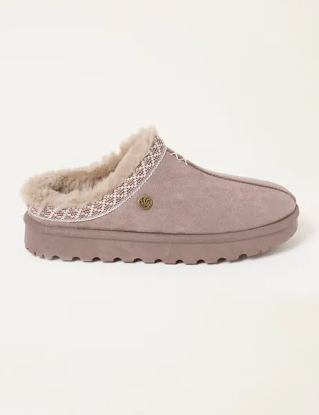 FatFace Faux Fur Lined Mule Slippers Natural