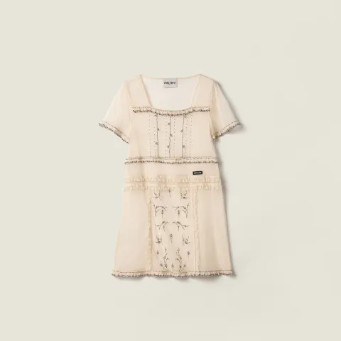 Embroidered tulle mini-dress