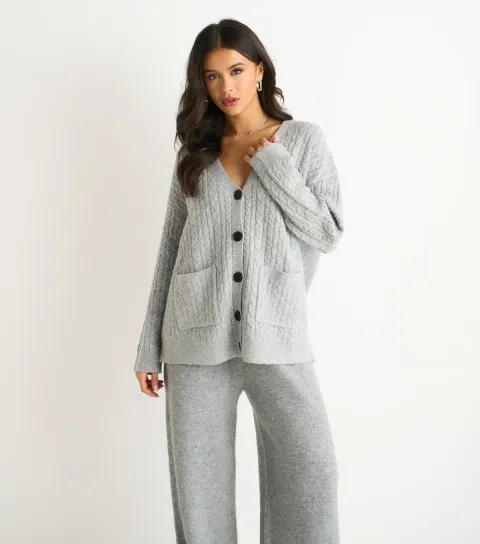 Women's Grey Cable Knit Cardigan