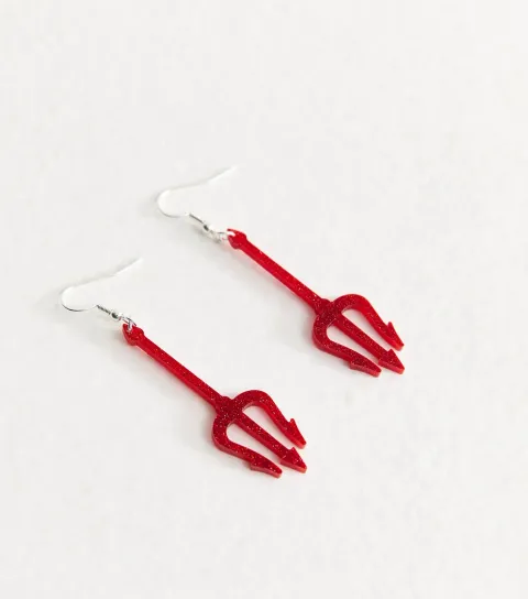 Bright Red Glitter Halloween Fork Earrings