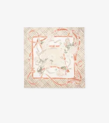 Rose Check Silk Scarf in Honey beige