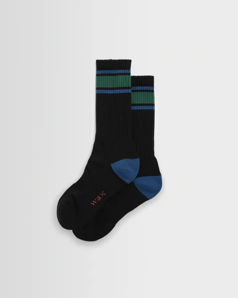 Thorpe - Black and Bright Blue Branded Stripe Socks