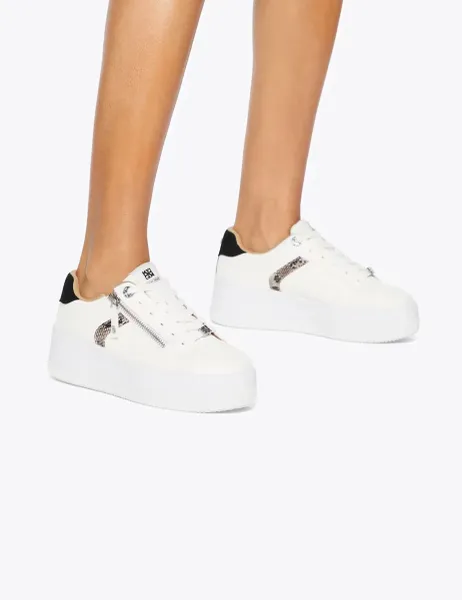Kurt Geiger Lace Up Zip Detail Flatform Trainers White