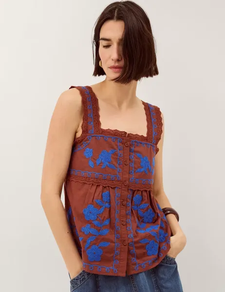 Monsoon Pure Cotton Embroidered Broderie Lace Blouse