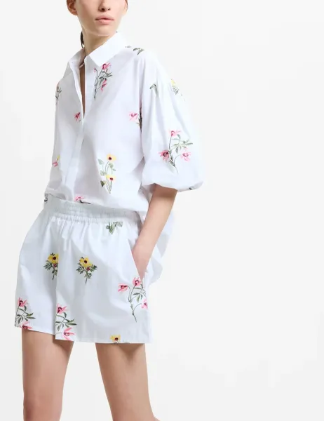 French Connection Pure Cotton Floral Shorts White Mix