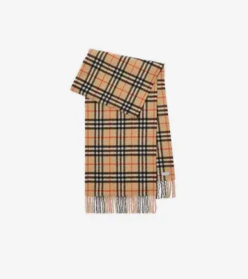 Check Cashmere Scarf in Sand beige