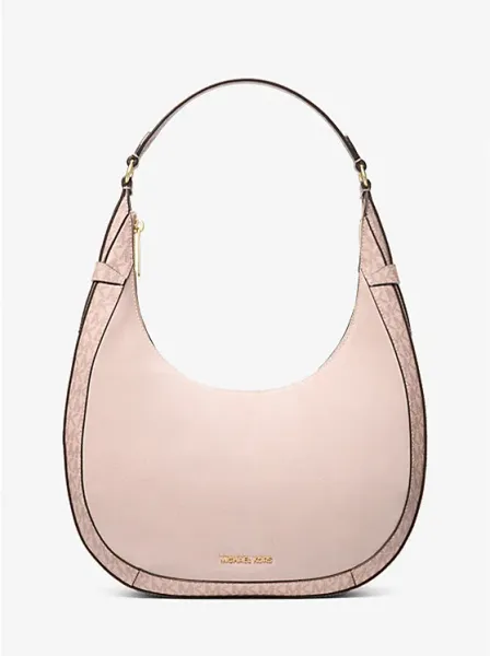 Preston Large Suede and Signature Logo Crescent Shoulder Bag