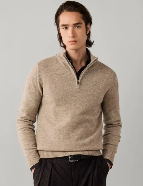 Hackett Lambswool Half Zip Jumper Cream