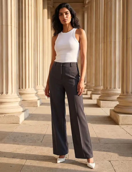 Roman Wide Leg Trousers Charcoal Mix