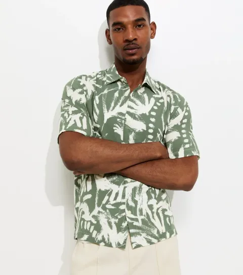 Men's Light Khaki Abstract Print Shirt