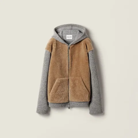Wool, cashmere and shearling zipper blouson jacket