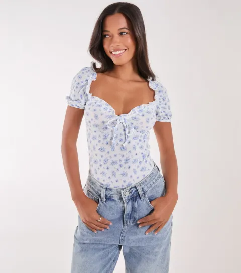 Pink Vanilla Women's White Floral Bodysuit