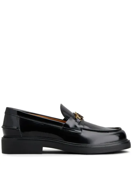 Logo Plaque Leather Loafers Black