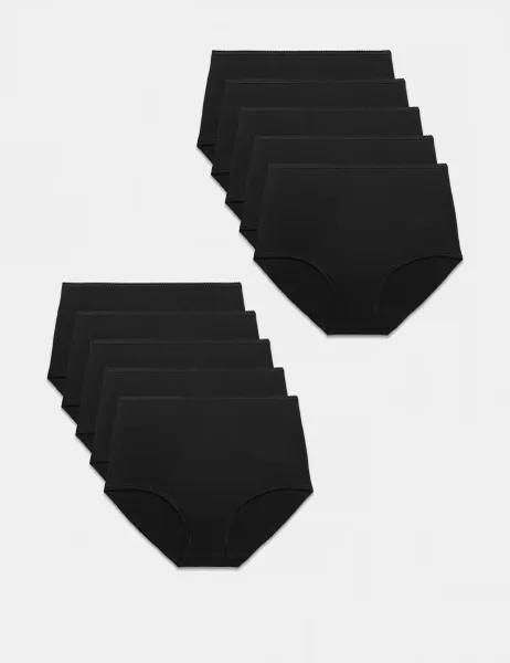Marks & Spencer 10pk Cotton Lycra Full Briefs Black