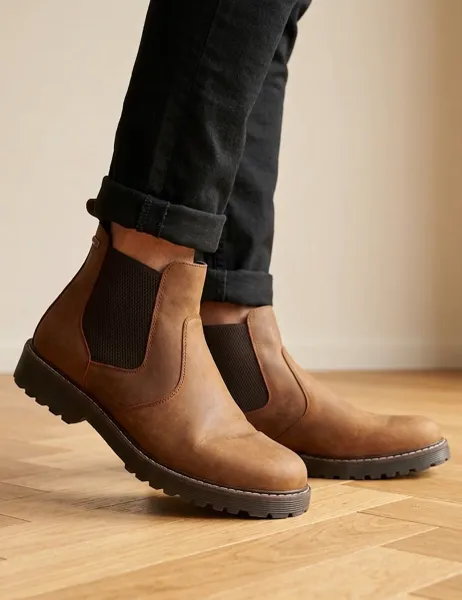 Waterproof Leather Pull On Boots Brown
