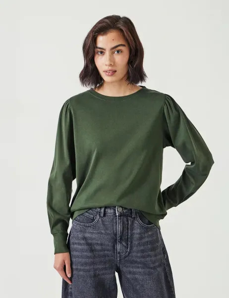 HUSH Jersey Puff Sleeve Sweat-shirt Khaki