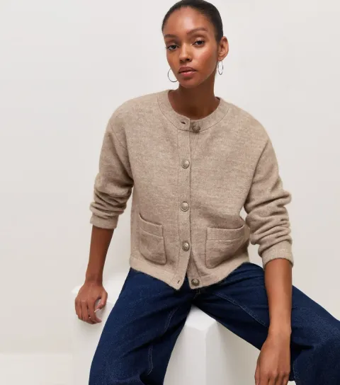 Women's Light Mink Knitted Front Pocket Cardigan