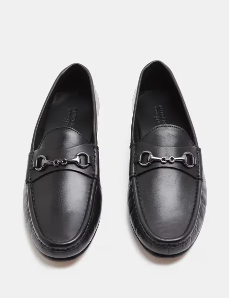 Autograph Leather Saddle Snaffle Slip On Loafers Black