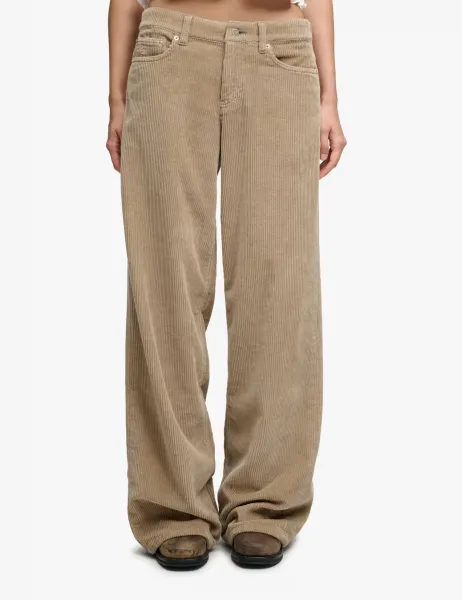 Cotton Rich Cord Textured Wide Leg Trousers Beige