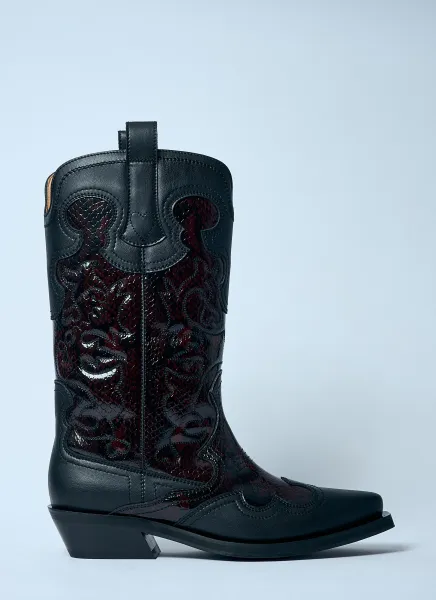 Mid Shaft Embroidered Western Boots