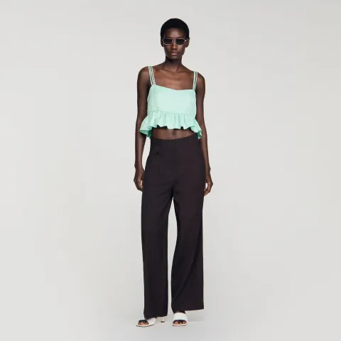 Floral jacquard ruffled crop top