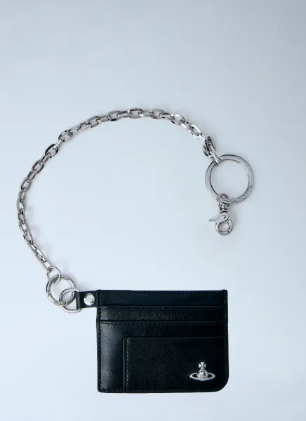 Chain-Attached Leather Card Holder