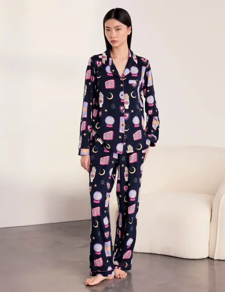 Chelsea Peers Jersey Halloween Tarot Print Revere Pyjama Set Navy