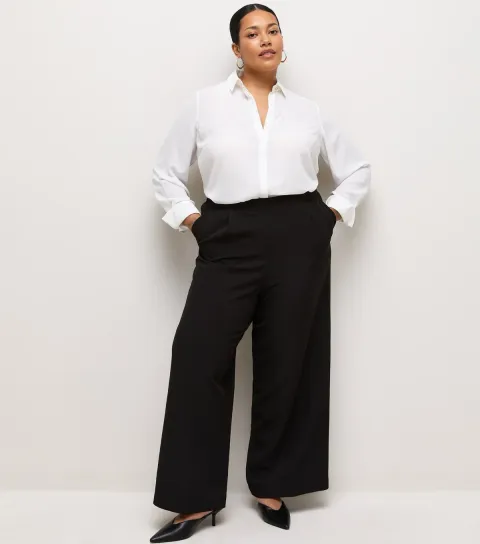 New Look Women's Plus Size Black Woven Pull On Wide Leg Trousers Curves