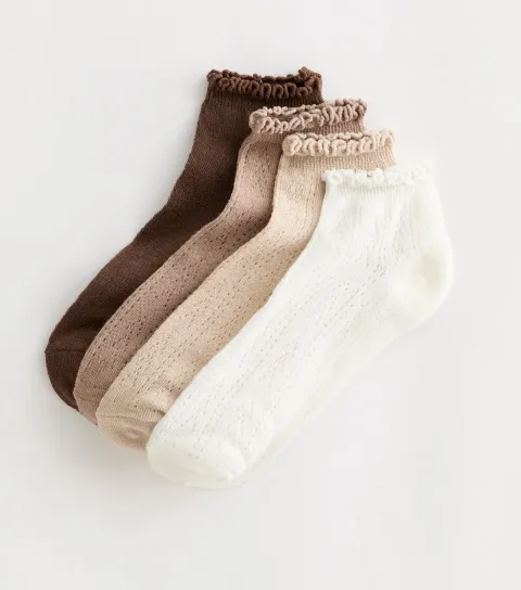 Pack of 4 Multicoloured Pointelle Frill Trim Socks