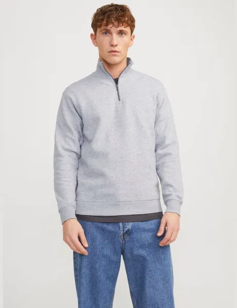 Jack & Jones Cotton Blend Half Zip Sweatshirt Grey