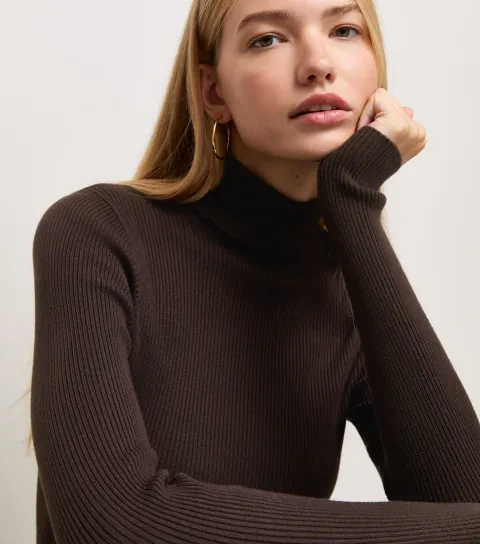 New Look Women's Dark Brown Lightweight Knit Roll Neck Jumper