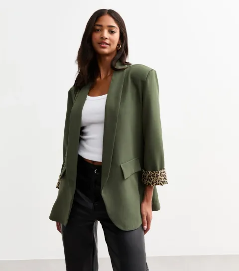 Women's Green Leopard Cuff Blazer