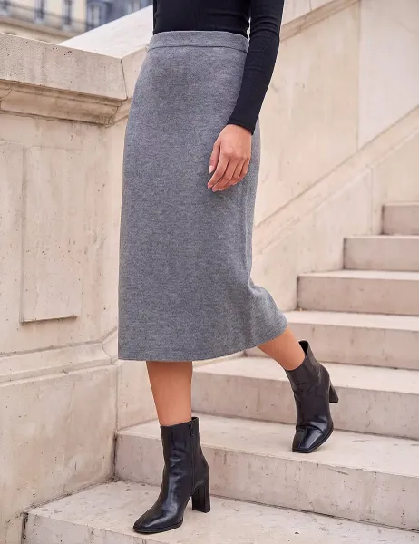 Roman Petite Knit A-Line Skirt Grey