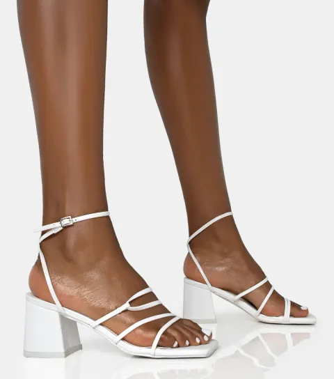 Women's White Dayla Wide Fit Faux Leather Block Heel Sandals