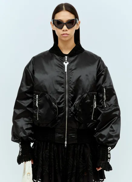 Slash Back Crochet Bomber Jacket