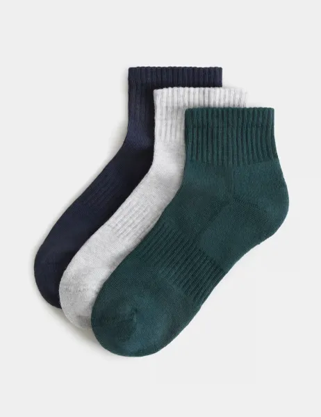 Goodmove 3 Pack Cotton Rich Quarter Socks Green Mix