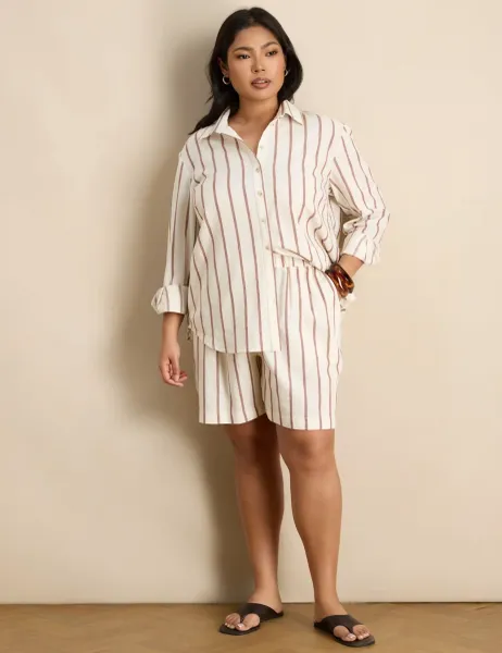 Live Unlimited London Cotton Rich Striped Shirt Oatmeal
