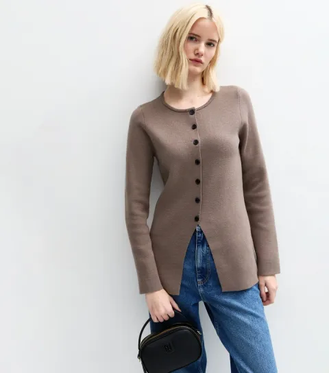 New Look Women's Mid Brown Crew Neck Longline Cardigan