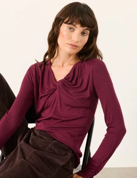 FatFace Twist Front Relaxed Top with Wool Purple
