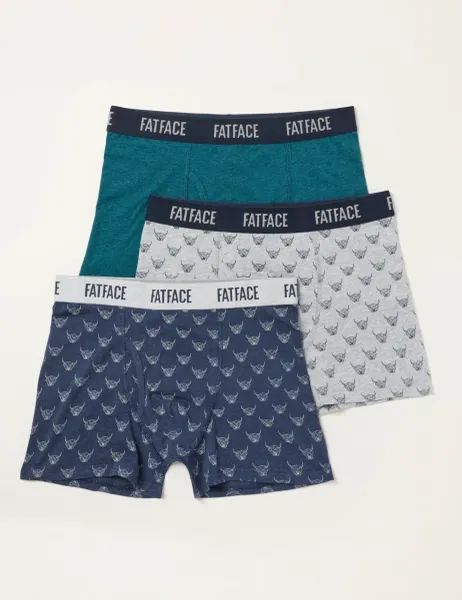 FatFace 3pk Cotton Stretch Boxers Teal Mix
