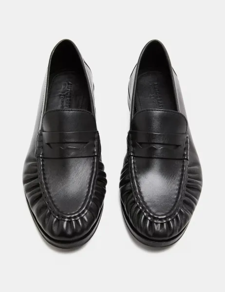 Autograph Ruched Leather Slip On Loafers Black