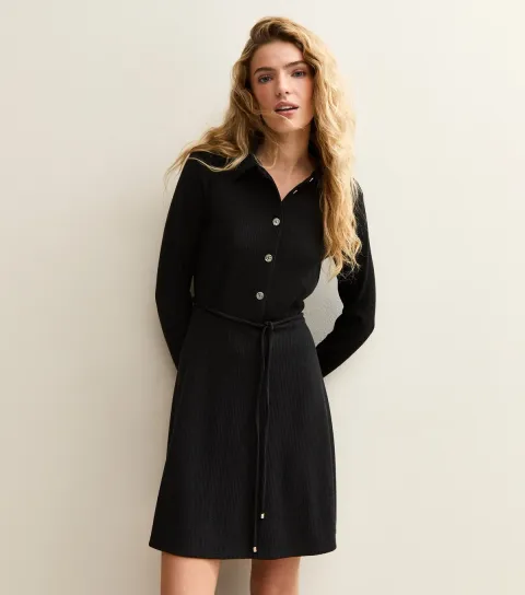 Women's Black Button Through Collared Mini Dress