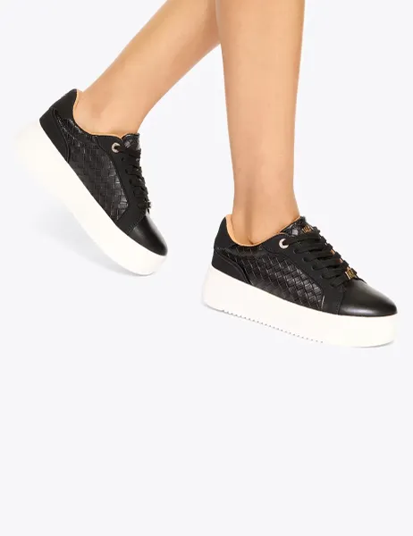 Kurt Geiger Lace Up Weave Detail Flatform Trainers Black