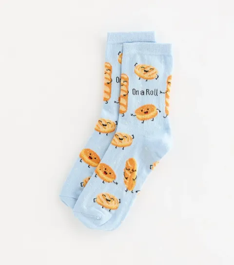 Light Blue Cotton Rich On A Roll Pastries Socks