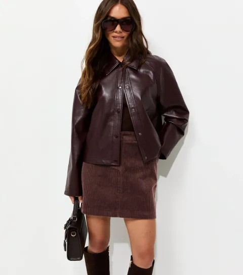 Women's Petite Dark Brown Cotton Corduroy Mini Skirt